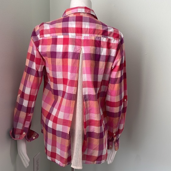 ANTHROPOLOGIE Isabella Sinclair Hibiscus Tea Pink Plaid Button Down Medium - Picture 6 of 10